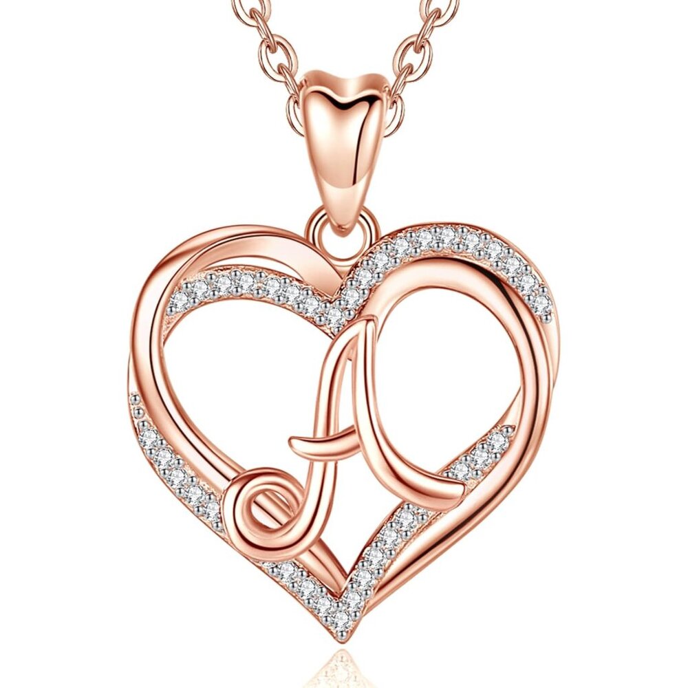 Rose Gold Heart Letter Necklace 18in Sterling Silver Jewelry For Women Girls